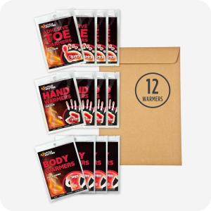 Little Hotties Adhesive Warmers Multi Pack – 12 Packs (4 pairs of Hand Warmers, 4 pairs of Adhesive Toe Warmers, 4 individual Body Warmers) for All-Day Cold Weather Comfort